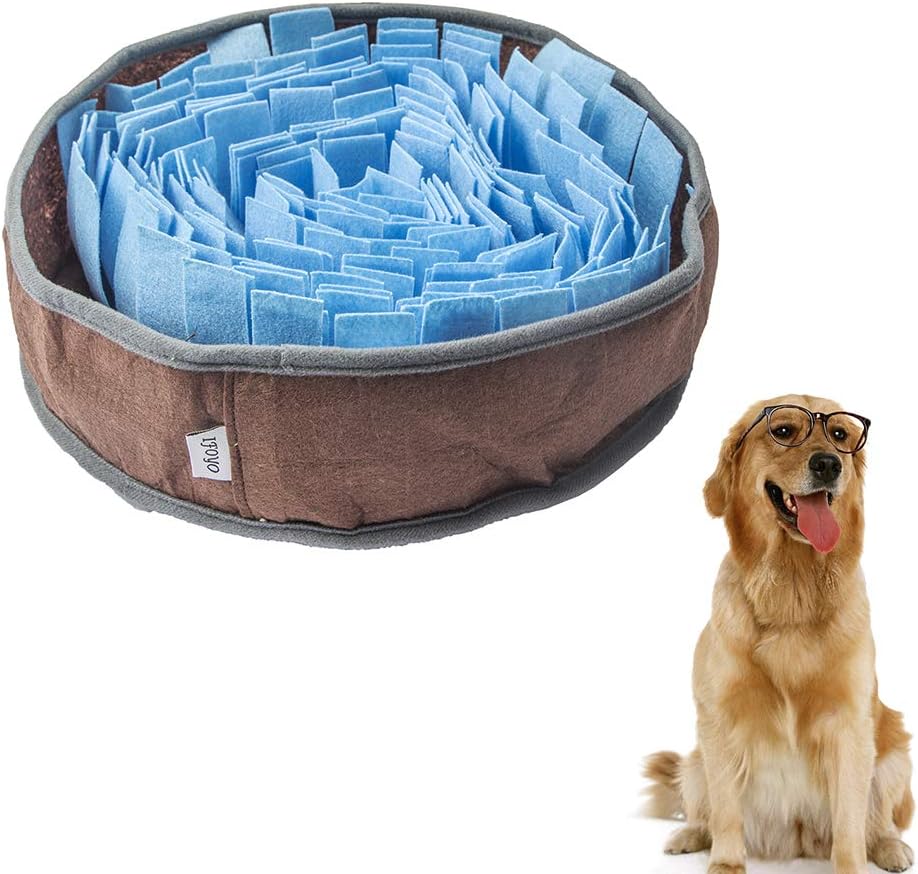 IFOYO Pet Snuffle Mat, Dog Feeding Mat Small Dog Training Pad Pet Nose Work Blanket Non Slip Pet Activity Mat for Foraging Skill, Stress Release, (XS, Blue, Diameter: 11.8in / 30cm)