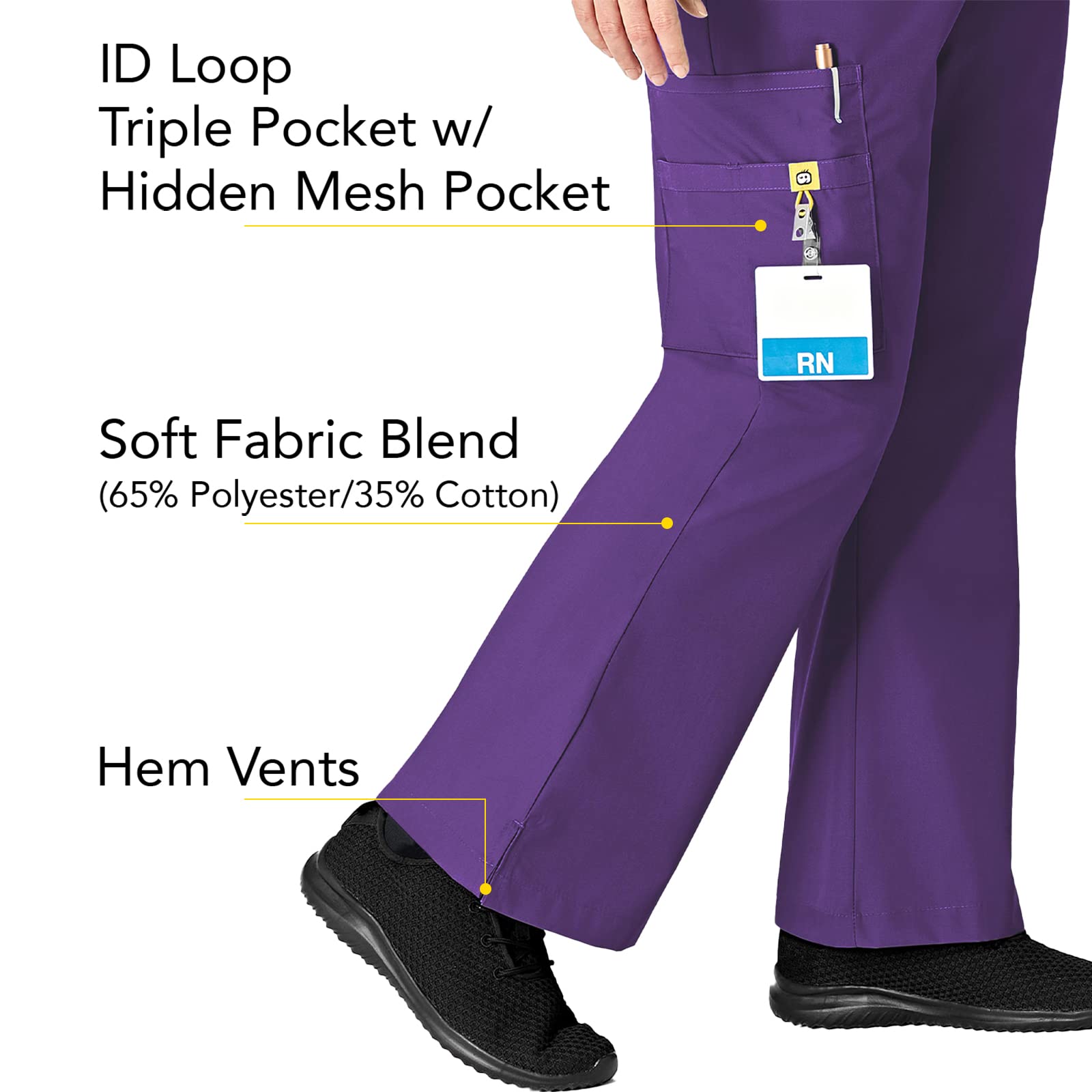 WonderWink womens Flare Leg Cargo Pant, Eggplant, 5X-Large