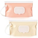 FEBSNOW 2 Pack Baby Wipes Dispenser, Portable Refillable Wipe Holder Baby Wipes Container Travel Wipes Case Reusable Wet Wipes Pouch (Cream, Pink)