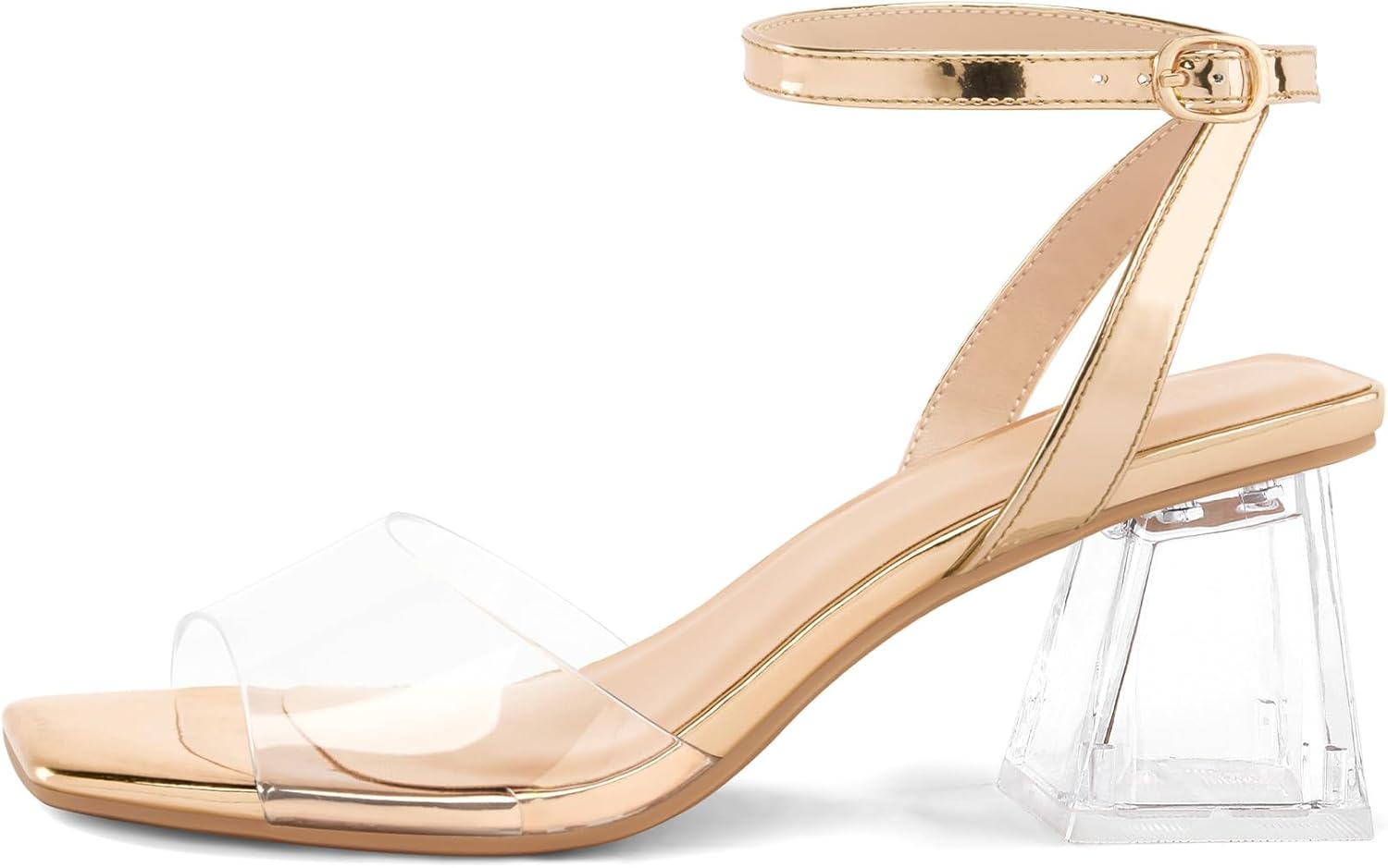 mysoft Women's Clear Heels Low Chunky Heel Open Toe Transparent Zebra Rhinestones Block Heeled Sandals Ankle Strap Shoes - Image 4