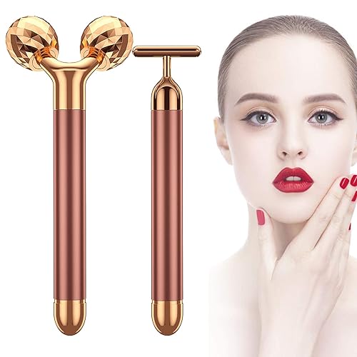 NUOMAN Masajeador facial eléctrico 2 en 1, rodillo 3D y kit de masajeador facial en forma de T, juego de regalo para herramientas de cuidado de la