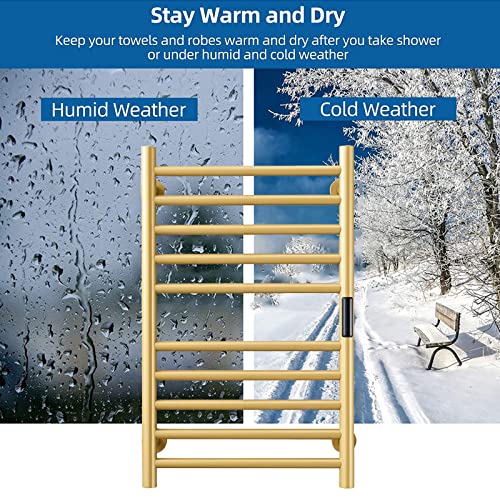 Dudyp 0111111 Gold Heated Towel Warmer Radiator Bathroom Accessories, Built-In Timer Temperature Control 10 Bars Electric Heated Towel Racks For Bathroom, Stainless Steel Towel Warmer Drying Rack, thumb #1