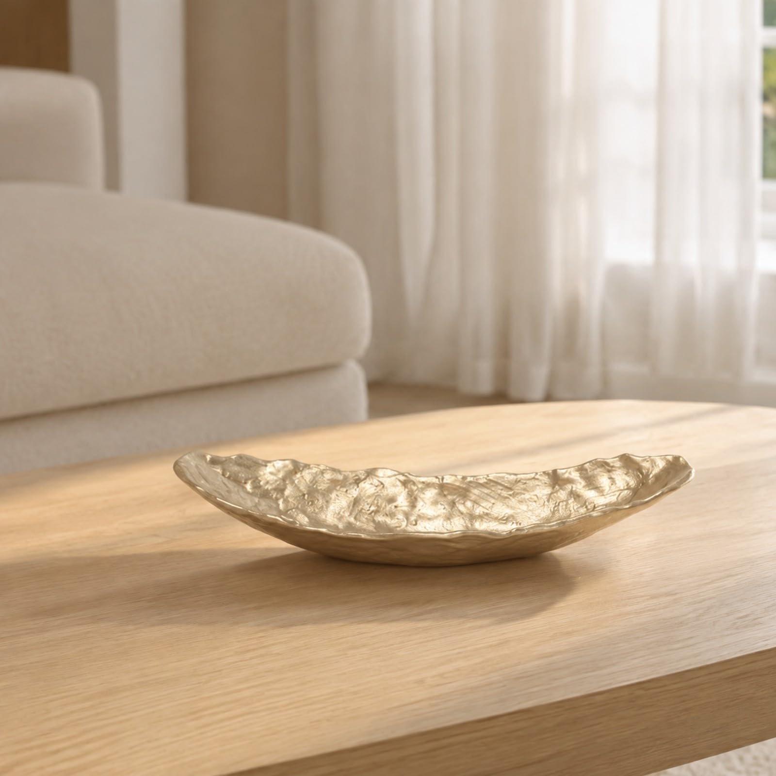 Colcolo Banja Rectangular Aluminio Abierta Elegante, Banja con perficie Martillada, Centro Mesa corativo, para Consola, 59x17.5x12cm