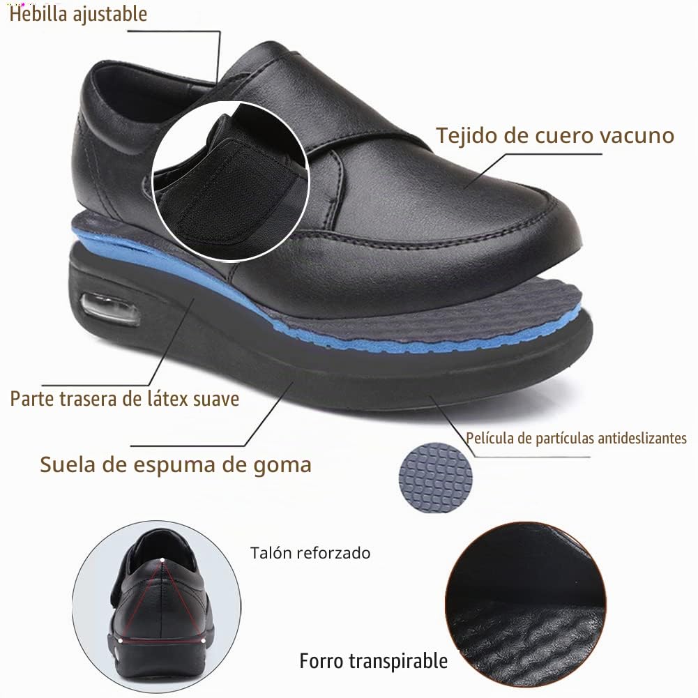 Zapatos Ortopédicos Diabéticos Edema Piel Zapatos Ancianos Pies Hinchados Fascitis Plantar Zapatillas Al Aire Libre Juanetes Zapatillas Cojín de Aire para Caminar,Negro,46EU