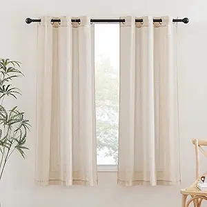 NICETOWN Beige Linen Curtains 63 inch Length 2 Panels, Grommet Flax Semi Sheer Linen Blend Curtains & Drapes Privacy with Light Filtering Window Drapes for Nursery, W36 x L63, 2 Pieces