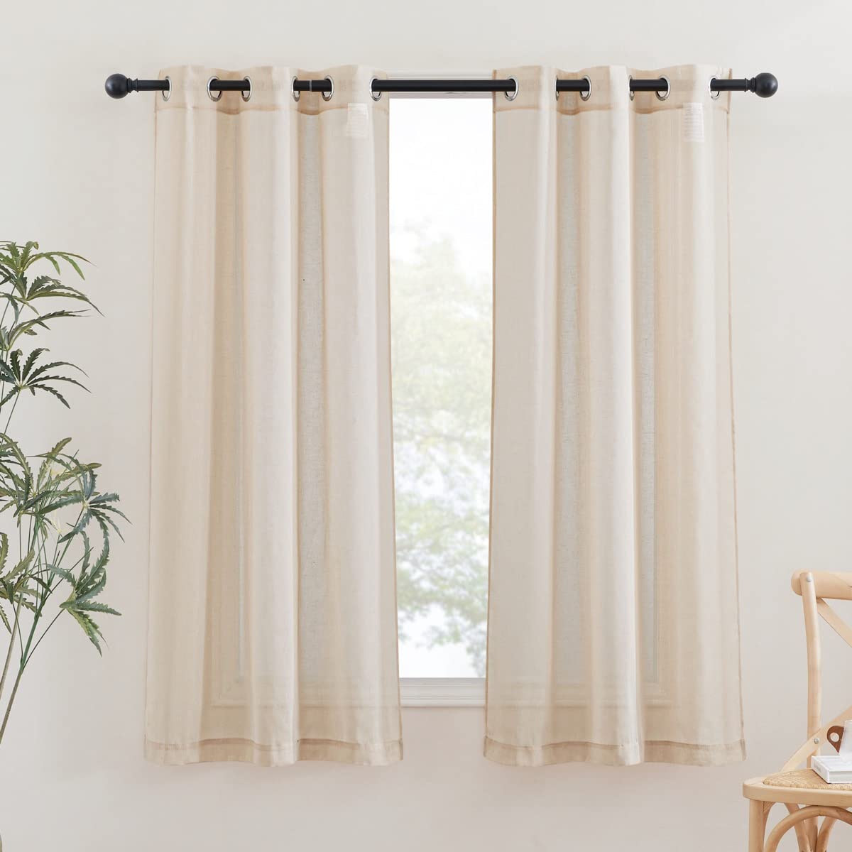 QUEMAS Linen Curtains 36" Length - Light Filtering Burlap Style, 42" Wide Per Panel, 2-Panel Set, Natural Color - View #6