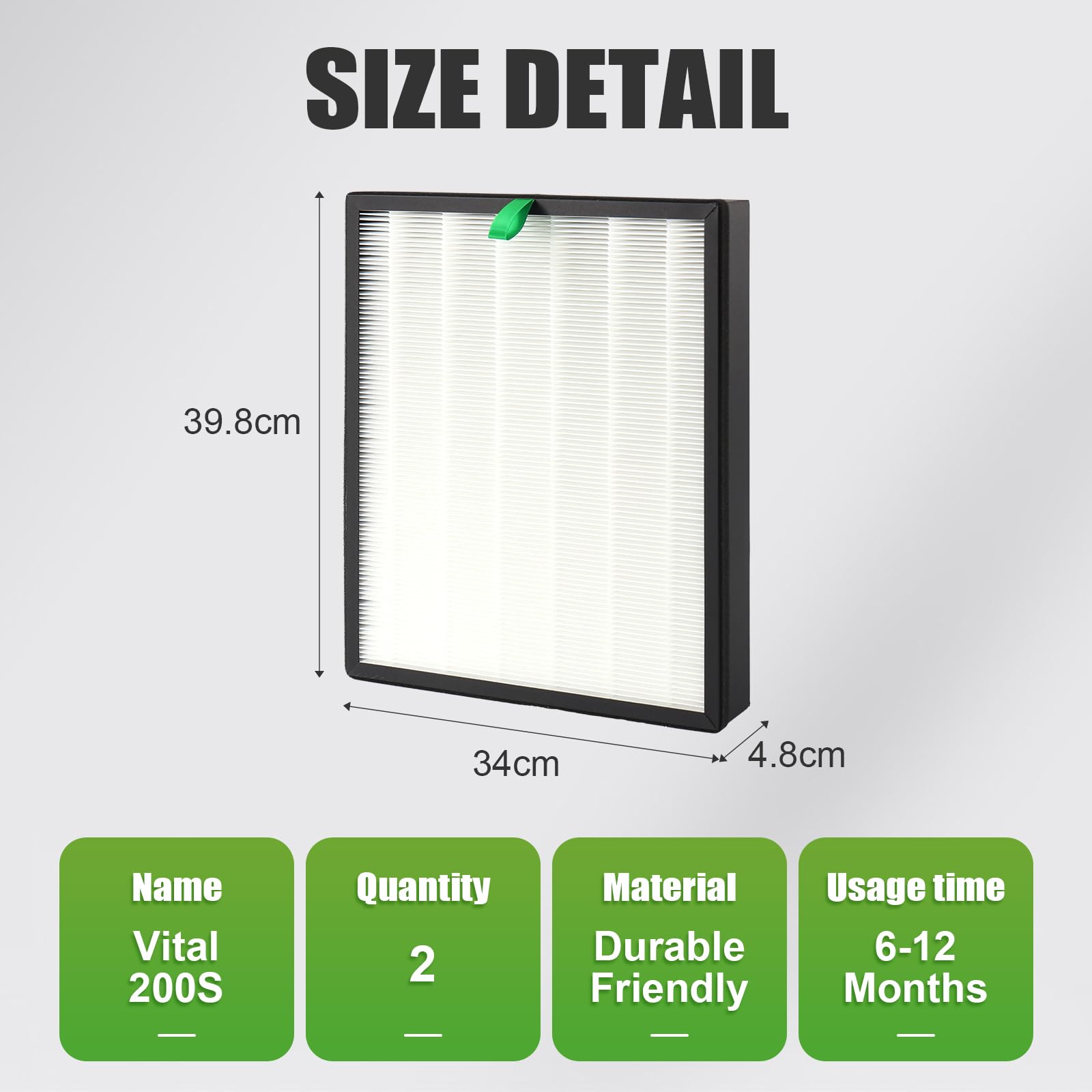 Vital 200S-RF de repuesto original para purificador de aire, compatible con modo de suspensión HEPA, filtro 3 en 1, eficiencia de carbón activado, 1 paquete, color blanco