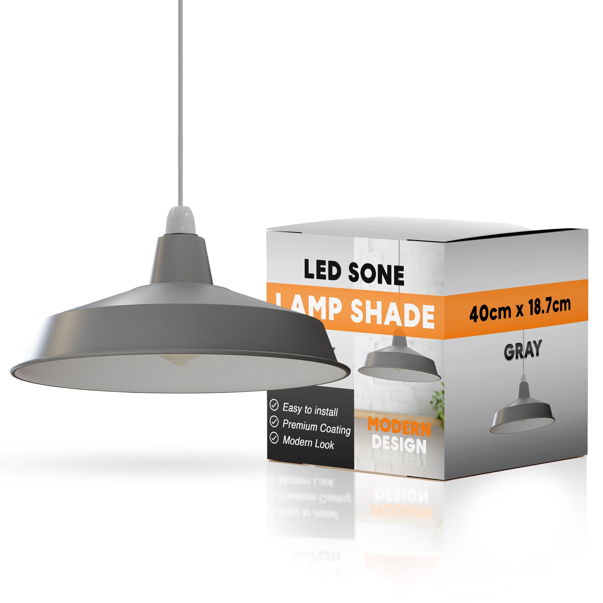 Metal Lamp Shades Grey Light Shade Ceiling – 40cm Modern Lampshades for Ceiling Lights, Replacement Lamp Shades for Table Lamps, Floor Lamps, Living Room, Bedroom, Home Décor