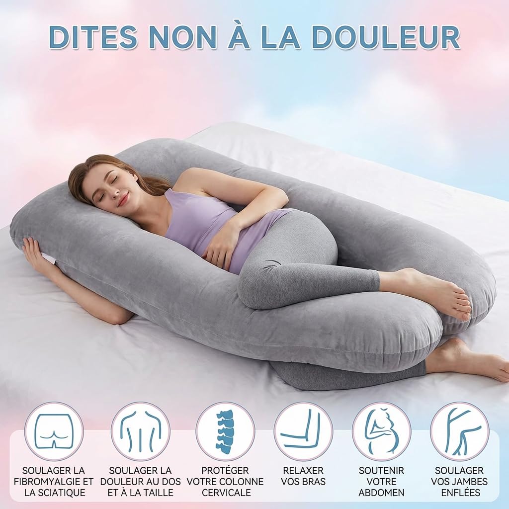 Coussin Ergonomique Chillow Original-Coussin Corps Entier pour Femme Enceinte Support Ergonomique Ventre Et Dos Idéal pour Sommeil Et Allaitement Housse Douce (Blanc,140x80cm(2kg))