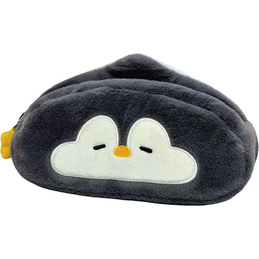 Uzztfa Black Plush Penguin Pencil Case Large Capacity Pen Bag Students Stationery Organizer Pencil Pouch Marker Case For School Office Work