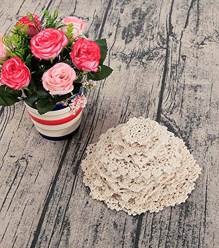 100% Cotton Handmade Crochet Doilies Cup Mat Pad Coaster 24 Vintage Crochet Motifs 2-7 inches Beige - Thumbnail 4