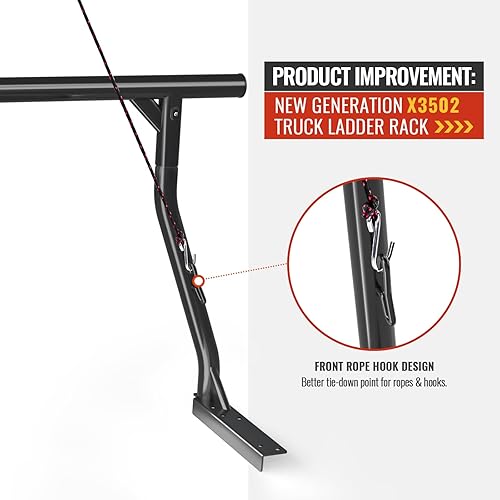 Miniatura 3 de AA-Racks - Soporte de escalera de acero extensible de 800 libras de capacidad para camioneta, juego de dos barras ideal para uso constructivo, negro