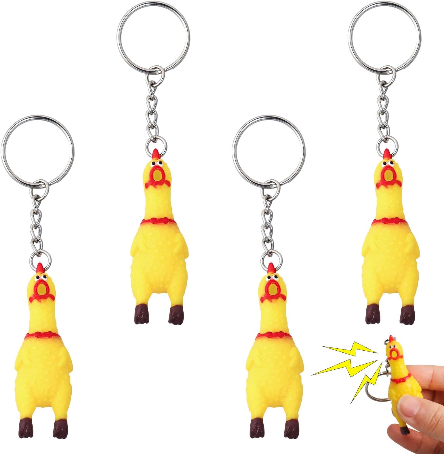 4pcs Shrilling Screaming Chicken Keychain, Squeaky Rubber Chicken Keychain, Funny Key Chain for Women and Men Bags Car Key Novelty Funny Keyrings