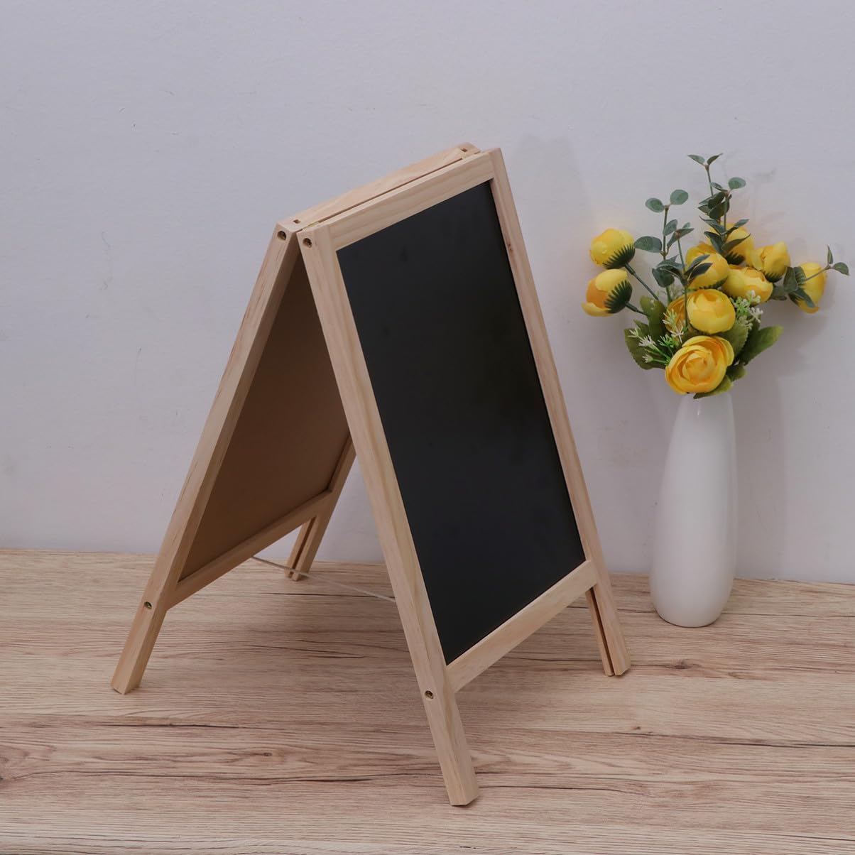 Tableau Noir Double Face en Bois 25x40 Cm Trépied Support Chevalet pour Comptoir de Bar Bureau Scolaire Garçon et Filles Couleur Aléatoire