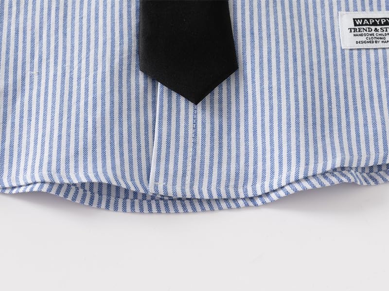 Meufam Infant Baby Boys Dress Shirt Striped Button Down Long Sleeve Lapel School Uniform Blouses with Tie3