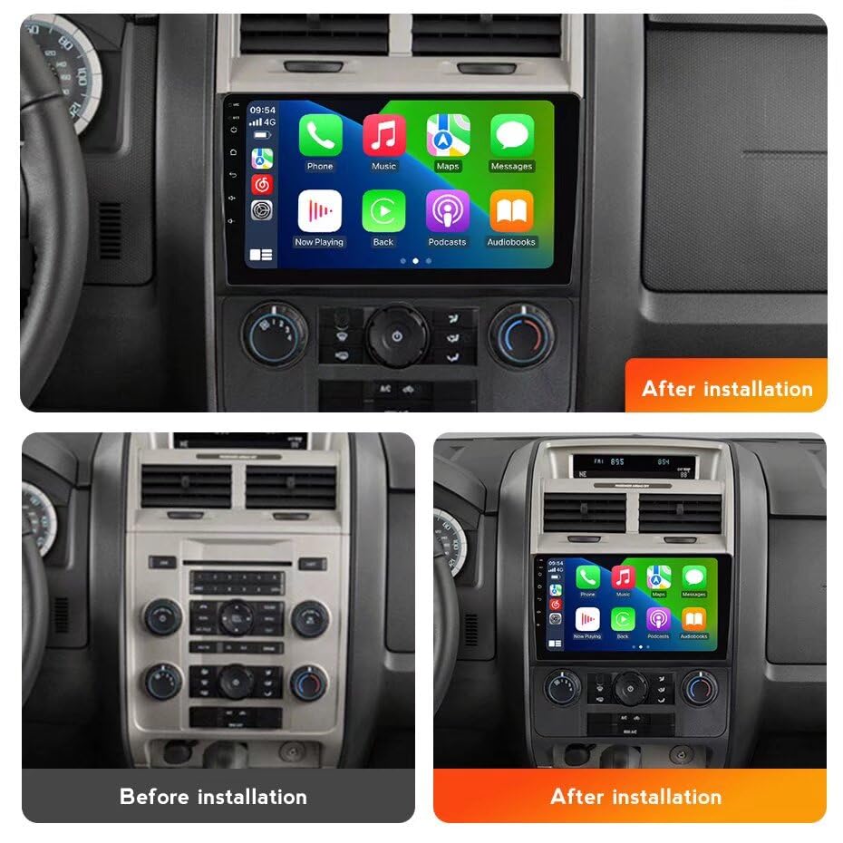 Car Radio Stereo for Ford Escape/Kuga/Mazda Tribu 2007-2012, Biorunn Android 13 9 Inch Octa Core GPS Navigation Built-in Car-Play Android Auto IPS FM AM RDS SWC DSP, 4GB RAM 32GB ROM