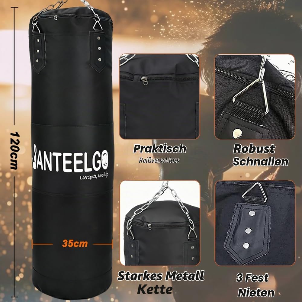 Boxsack Hängend für Erwachsene Kinder Ungefüllt: JanTeelGO 120cm Oxford Stoff Boxing Punching Bag Set mit Heavy Duty Stahlkette - Box Sack für Zuhause Boxen,Kickboxen,MMA,Muay Thai