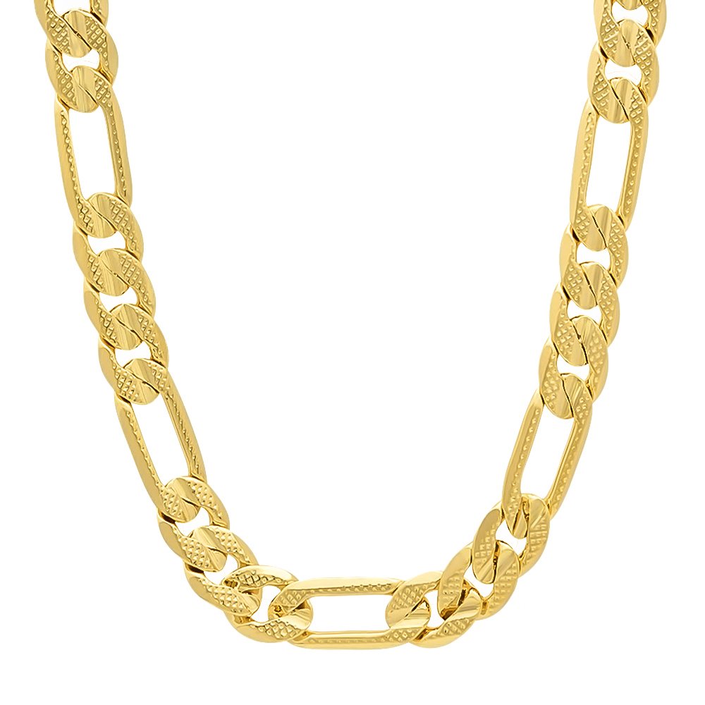 The Bling Factory 8mm 14k Yellow Gold Plated Flat Figaro Chain Necklace