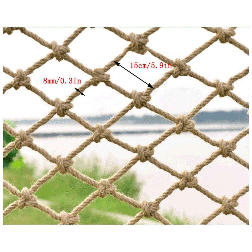 Katzennetz für Kinder, zum Klettern und Klettern, dekoratives Netz, natürliche Jute, Treppengeländer, Sicherheitsnetz, Katzennetz, Durchmesser 8 mm, Maschenweite 15 cm, Hanfseil, 1 x 8 m