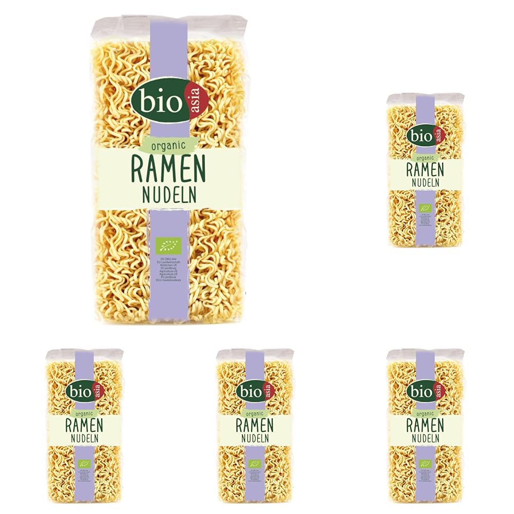 BIOASIA Bio Ramen Nudeln, ohne Ei, schnell und einfach zubereitet, vegetarisch (1 x 250 g) (Packung mit 5)