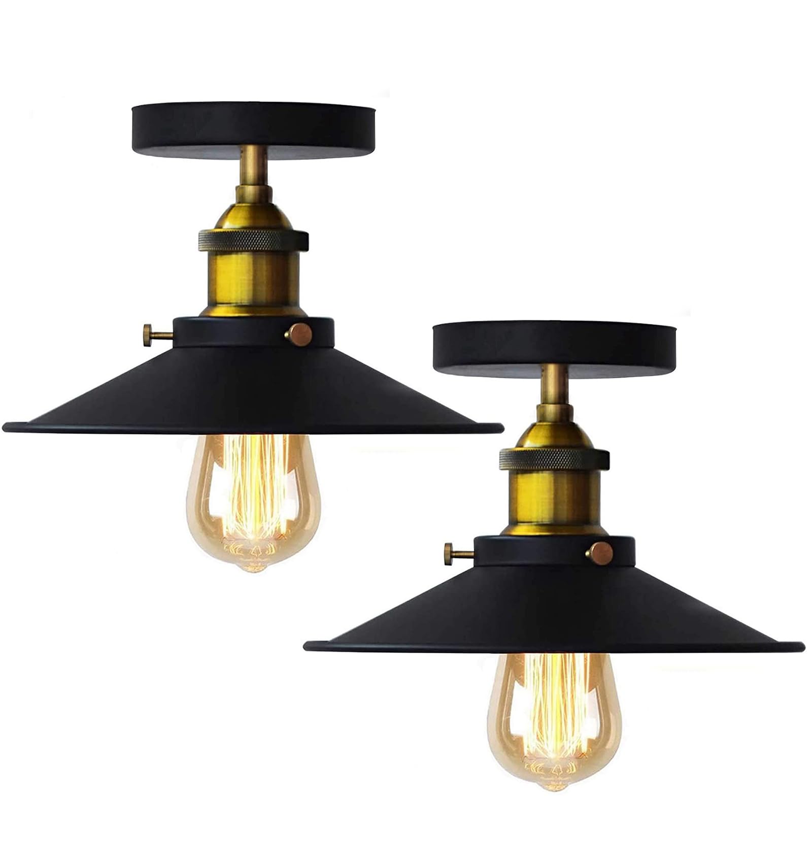 2 Piezas Lámpara de Techo en Forma de Paraguas - Plafón Industrial Vintage Negro - E27 - Diámetro 22 cm - Para Cocina, Salón y Restaurante