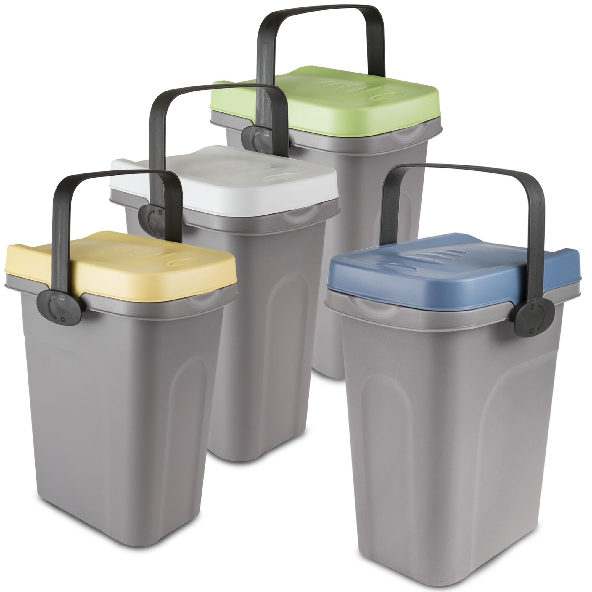 4x 7 Liter Windeleimer Geruchsdicht Blau Gelb Grün Weiß, Biomülleimer Küche, Bio Mülleimer Klein verschließbar, Komposteimer Küche, Biomüll Eimer mit Deckel, Abfalleimer, Kleiner Mülleimer mit Deckel