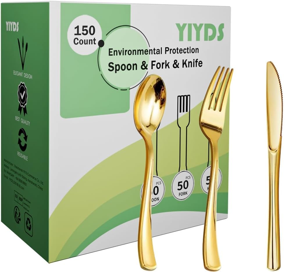 YIYDS 150-teiliges Besteckset,Wiederverwendbares,50messer/50löffel/50kgabeln, Stabil & BPA-frei,Bestanden die LFGB-Lebensmittelsicherheitsprüfung
