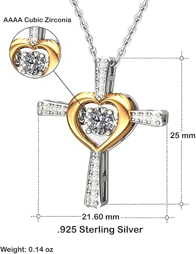 Miniatura 5 de Regalo para mamá | Eres mi fuente de inspiración - Collar para madres con cruz, Zinc chapado en plata., Circonia cúbica