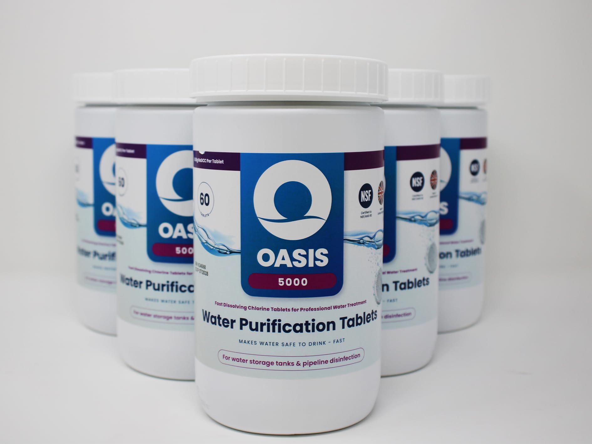 Oasis 5000 Water Purification Tablets | Emergency Water Treatment | 6-Pack, 60 Tablets Each | Aquatabs for Drinking Water | Water Purification Tablets Motorhome, Plastic