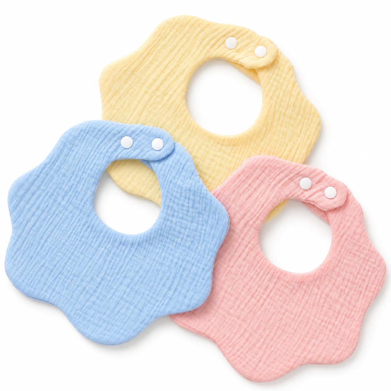 Satmarhz 3 Pcs Soft Cotton baby bibs Set with Adjustable Snap Buttons Reusable Breathable Feeding bibs for new born baby in Light Yellow Pink Sky Blue Comfortable baby bib for Home Outdoor-picture-12
