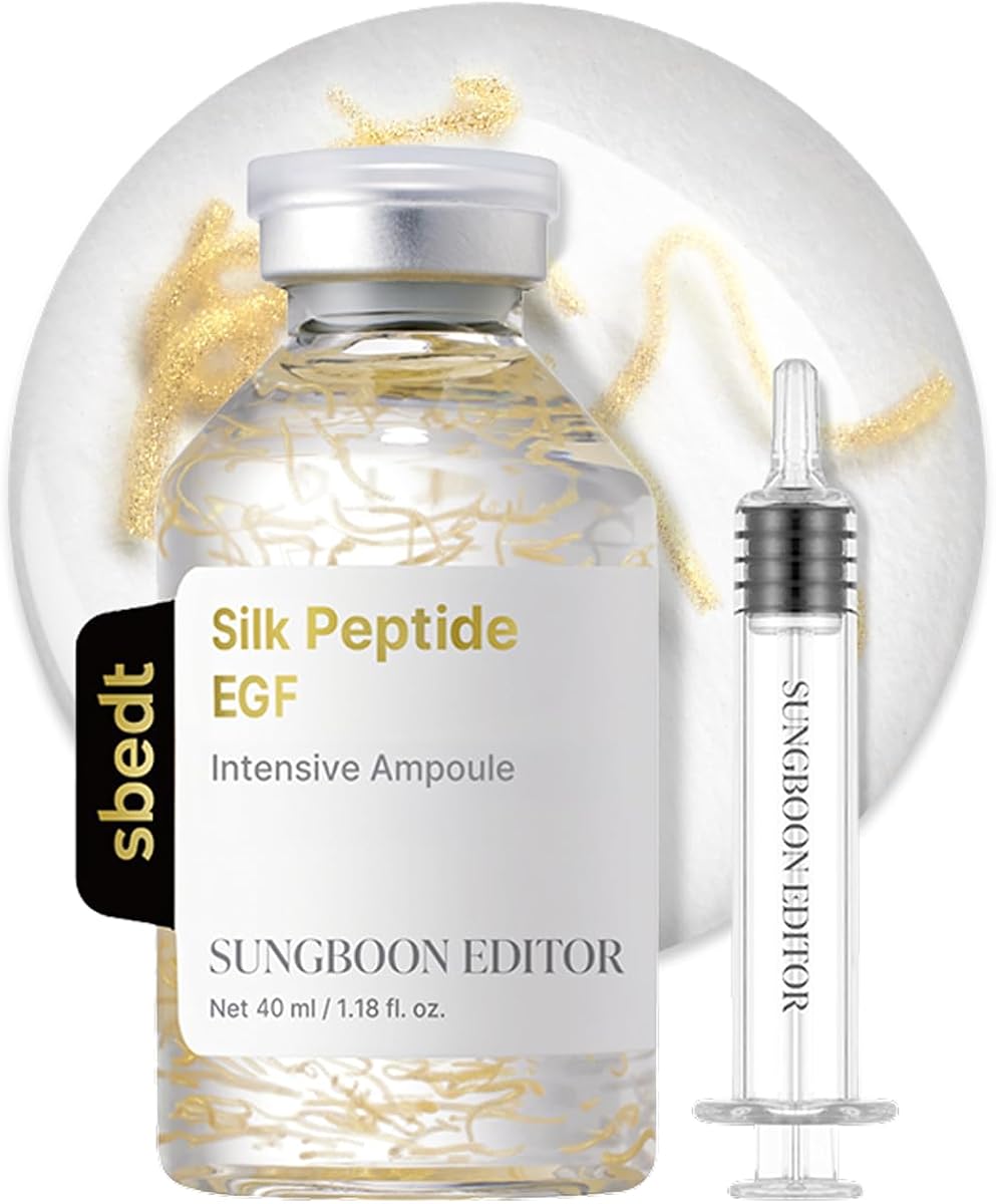 SUNGBOON EDITOR Glow Intensive Deep Collagen Silk Peptide EGF Ampoule, Copper Peptides Serum for Face with Multi Peptides, Hydrating Korean Skincare Facial Serum for Smooth-Looking Skin, 1.35 fl oz