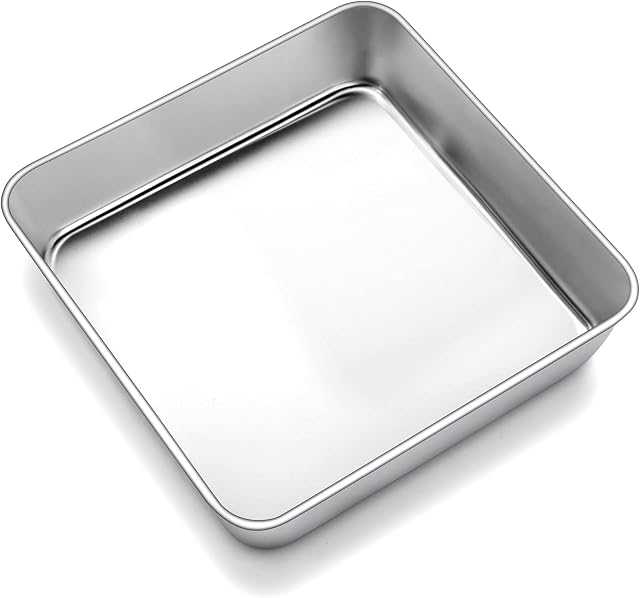 Joyfair 9 inch Cake Tin, Stainless Steel Square Baking Tin/ Small Roasting Pan, Cake Mould for Birthday Christmas, Brownie Lasagna Bakeware, Healthy, Matte Finished & Dishwasher Safe, 23.5 x 23.5cm