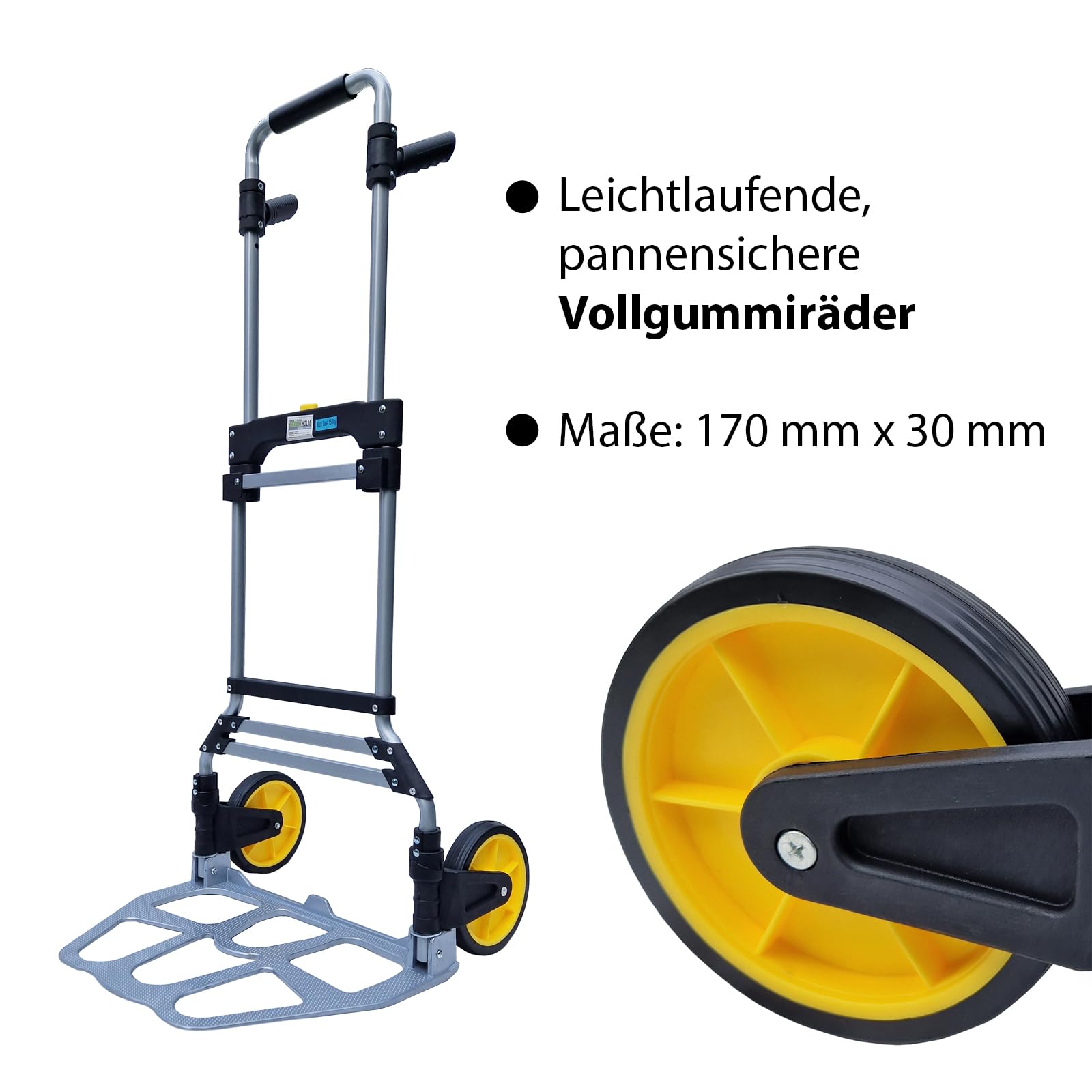 TRUTZHOLM Klappkarre XL Sackkarre Mit Langem Teleskopgriff 115 cm und Großer Ladefläche - Tragkraft 150 kg - Inkl. Expanderseil - Transportkarre Schwerlast-Sackkarre