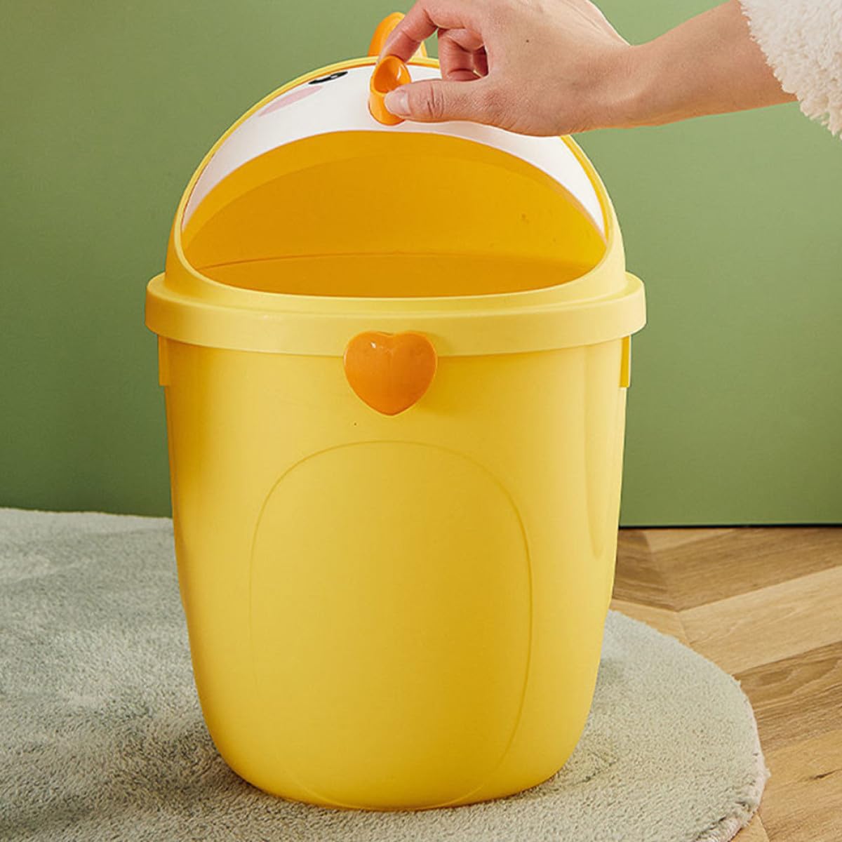 HOMSFOU Cestino Piccolo la Spazzatura con Coperchio, Contenitore per Carta e Rifiuti in Stile Pulcino, Secchio per Rifiuti da Ufficio e Camera, Decorazione Compatta per Cameretta