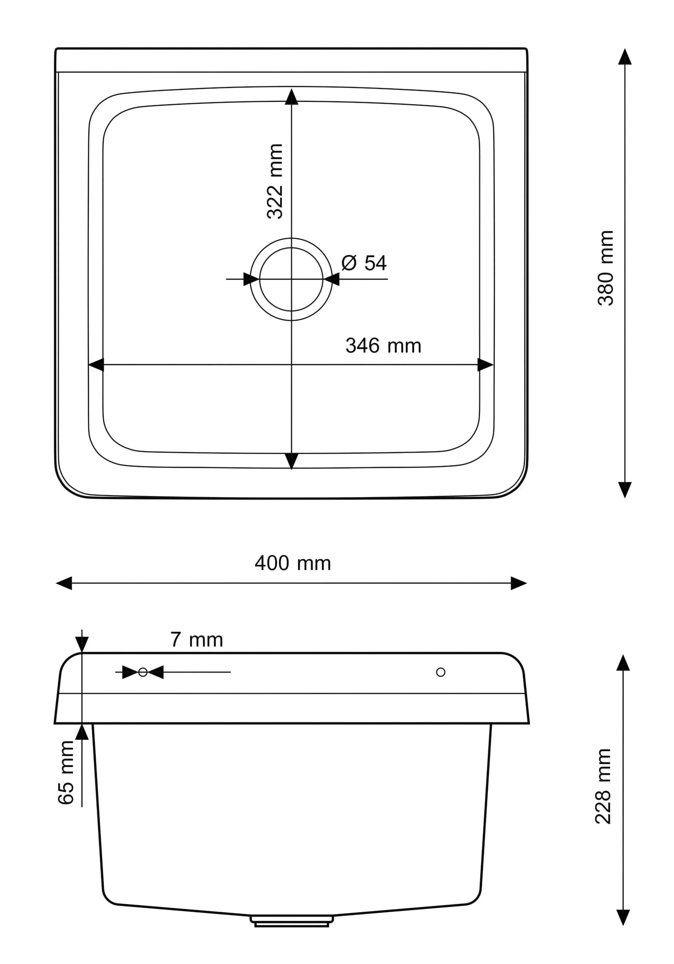 Granitan Lavabo universel pour garage, cave, atelier et buanderie, avec siphon, lavabo mural pour installation intérieure et extérieure, 40 x 38 x 22,8 cm, noir