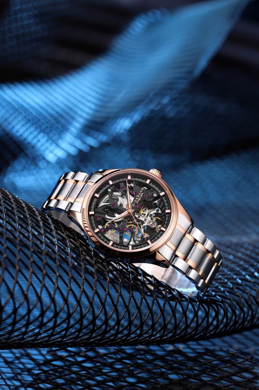 Image of Giordano Premier Fortezza Collection Automatic Watch for Men with Skeleton Round Dial, Luminous Hands and Markers, Stainless Steel Strap - GZ-50225