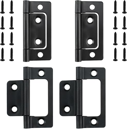 SDTC Tech Paquete de 4 bisagras de puerta sin embutir con tornillos para muebles, ventanas, armarios, etc. - 2 x 0.9 pulgadas, color negro