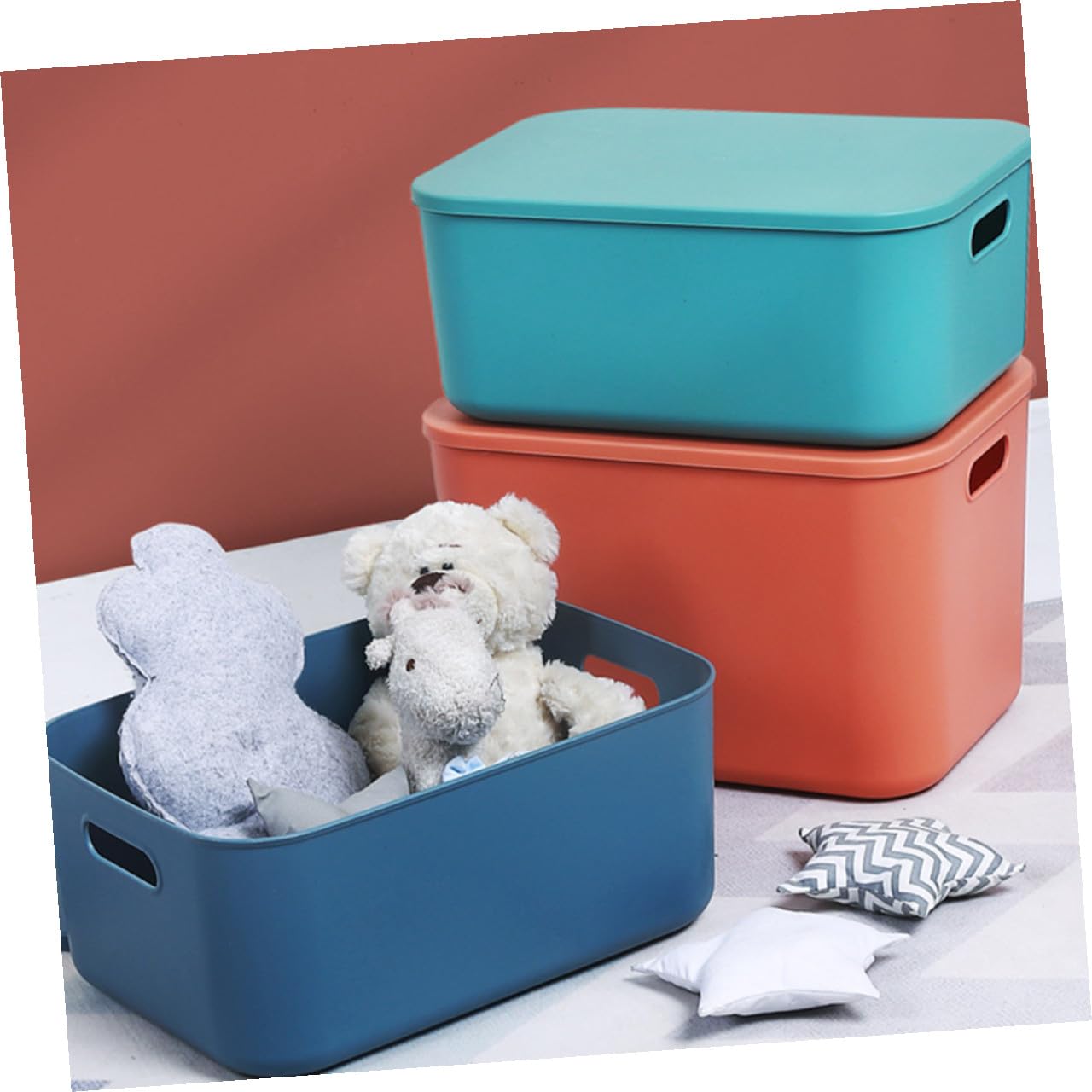 ERINGOGO Contenitori Impilabili con Coperchio per Stoccaggio Plastica PP Organizer Rettangolare per Cosmetici Abbigliamento e Giocattoli per Armadio e Camera