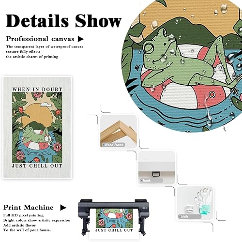 Miniatura 9 de FBKDVC Lienzo divertido de rana para pared, póster con texto en inglés When In Doubt Just Chill Out, póster positivo y positivo con cita