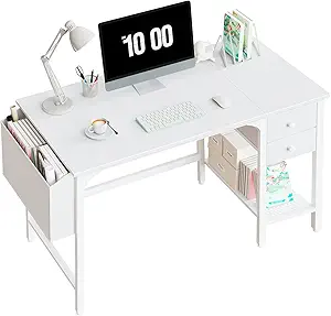 Lufeiya White Small Desk with Drawers - 40 Inch Computer Desk for Small Space Home Office, Modern Simple Study Writing Table PC Desks The Forest Stewardship Council