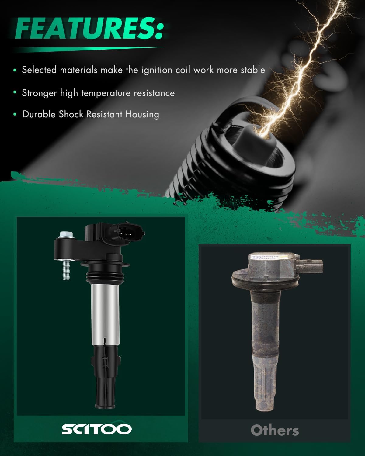 SCITOO Ignition Coil Coils Pack fits for Saturn Outlook 3.6L 2009 for Saab 9-3 2.8L 2006-2009 for Saab 9-3 2.0L 2006-2007 UF375 C1508 E405 set of 2