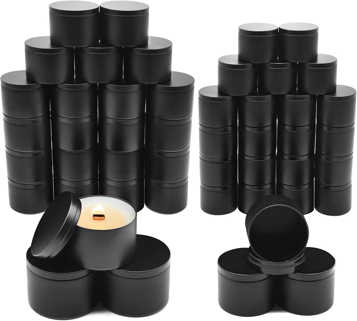 48-Pack Candle Jars, 24pcs 8oz + 24pcs 4oz Candle tins with Lids, Empty Candle Jars for Making Candles Bulk Candle Containers - Black