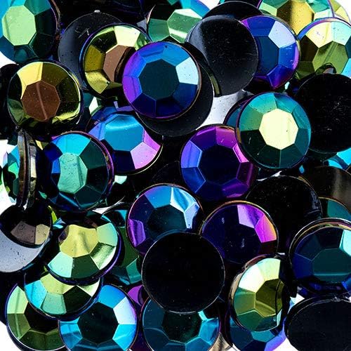 John Bead 400 Pieces 12mm (SS50), Black AB, Acrylic Round Flat Back Rhinestones for Jewelry Making, DIY Crafts, Nail Art, Face Makeup, Clothes