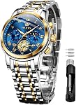 OLEVS Montres pour hommes Classique Roman Numeral Grand Cadran Visage Acier inoxydable Analog Quartz Mode Wrist Watch Liquidation Montre Homme Imperméable Lumineux