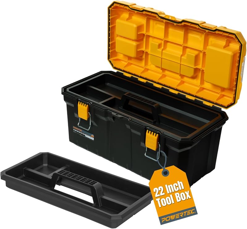 22-Inch Tool Box with Trays - Lockable, Metal Latch, Organizer, Portable Storage for Tools, Small or Mid-Sized Parts (72363)