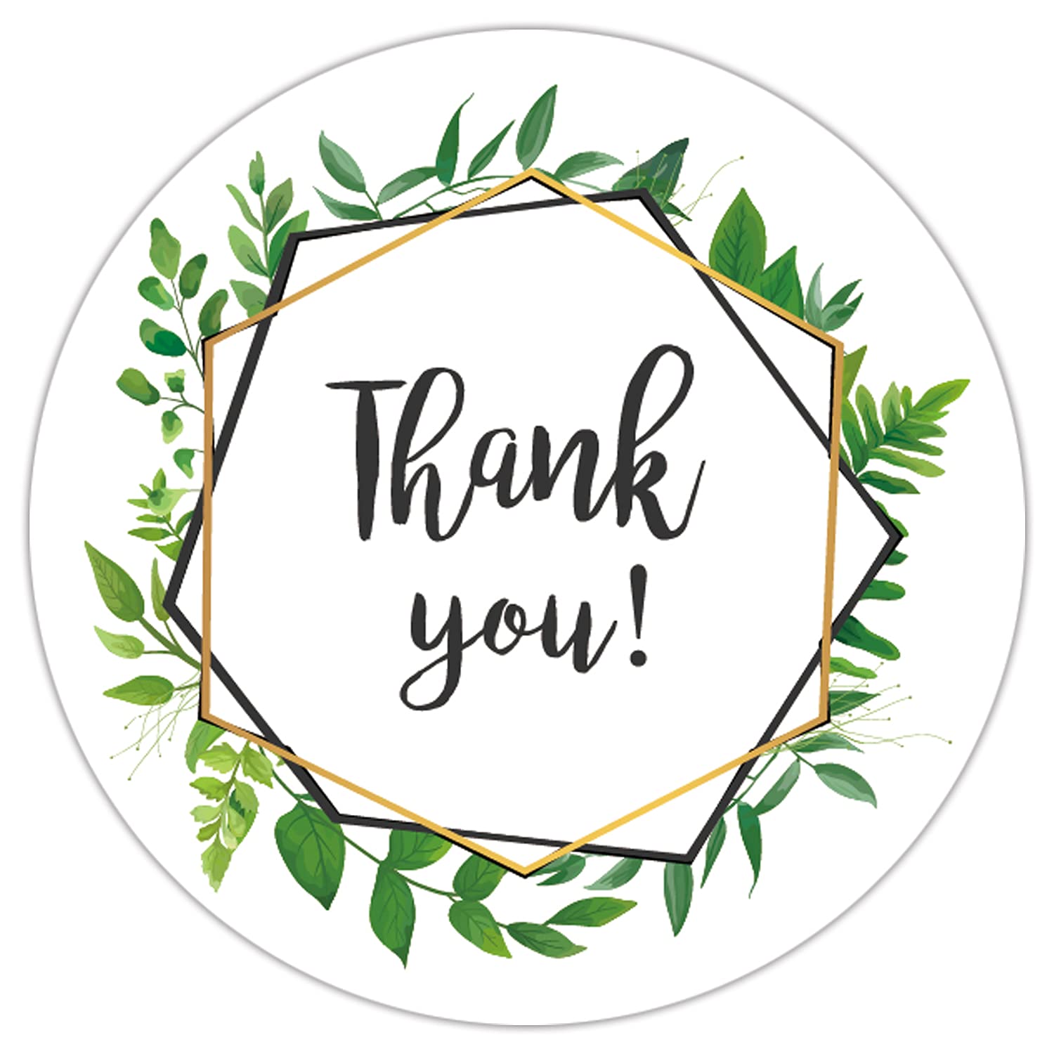 Amazon | Greenery Wreath Thank Youステッカー、2インチ 50枚 粘着