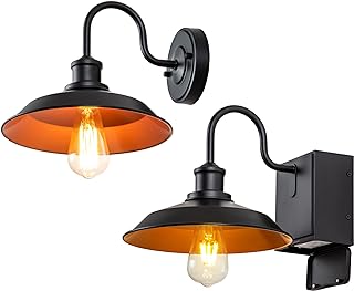 OUPAVOCS Outdoor Light with GFCI Outlet, Black Porch Light, Waterproof Exterior Barn Wall Lights Fixture with Plug, Farmhouse Sconce Wall Mount, Outside Lights for House, Garage, Patio, 2-Pack