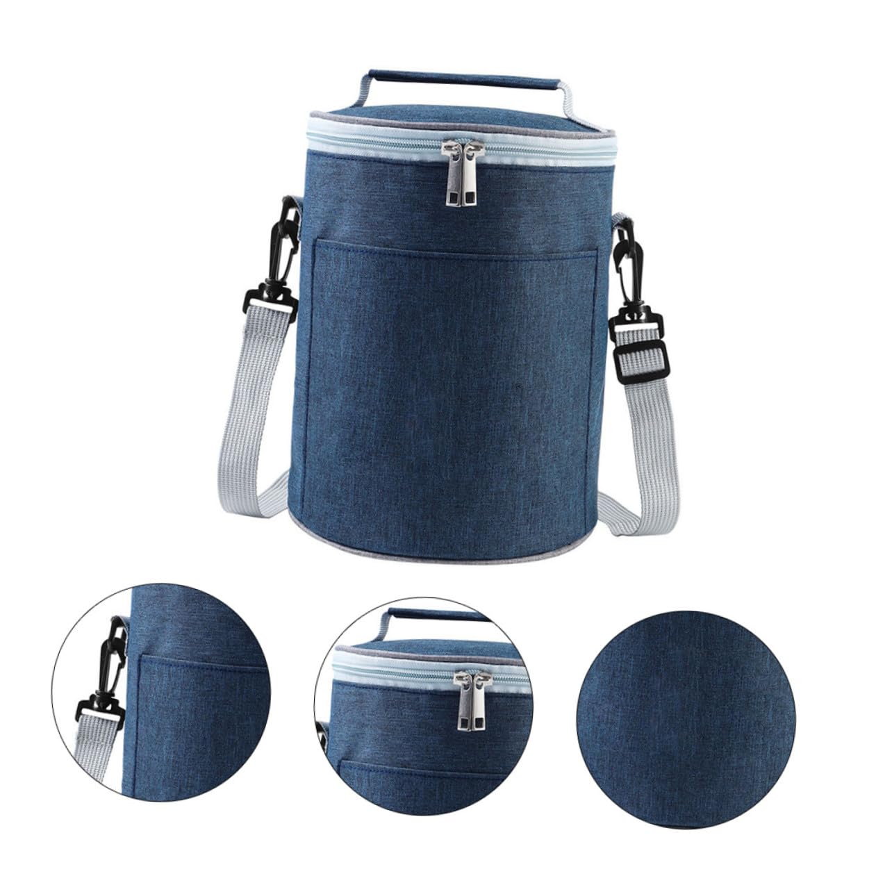 Garneck Bolsa Isotérmica de Oxford para Comida con Aislamiento de Aluminio Bidireccional y Bolsillo Frontal Portátil para Picnic y Camping Mediano Azul Marino