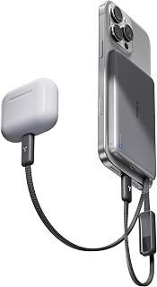 TORRAS AirVolt 0.5" Ultra-Slim 10000mAh Power Bank, 22.5W Fast Charge with Built-in USB-C Cables for iPhone 17/16/15, Samsung Galaxy, Google Pixel