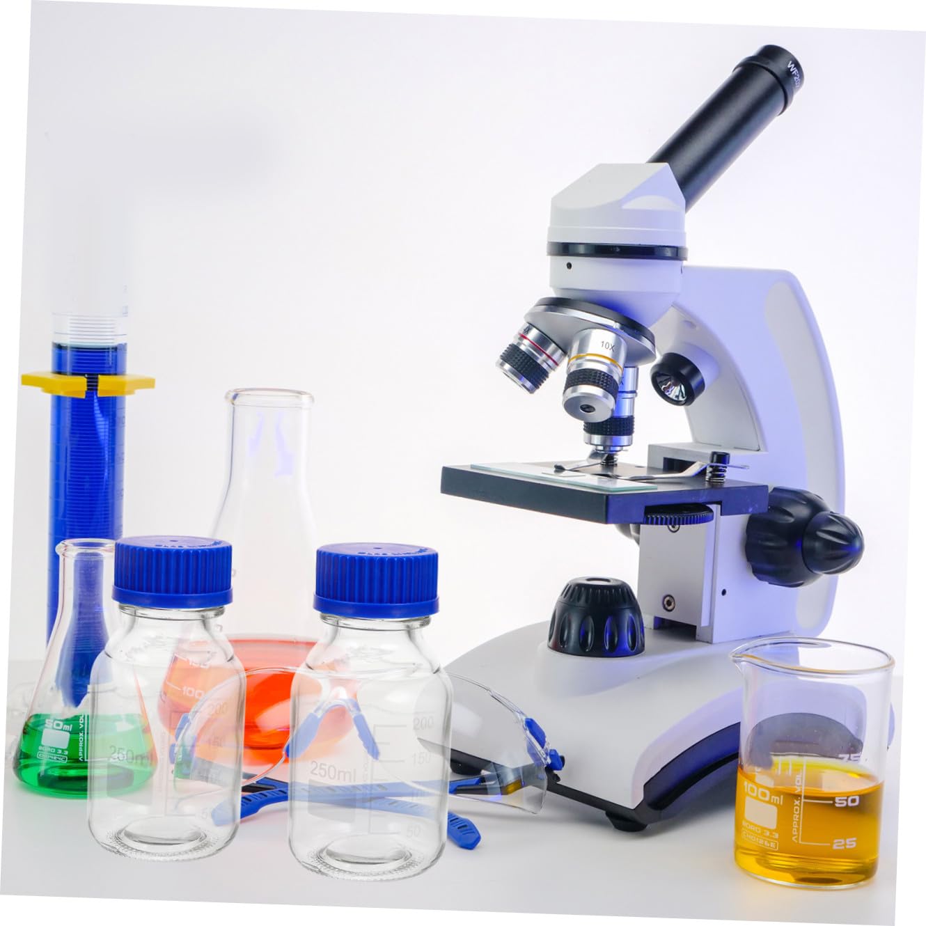 Ciieeo 4piezas Botellas De Reactivo De Vidrio Vacías Con Tapas De Rosca Botellas De Reactivo Graduadas De Color Azul Con Tapas De Rosca Para Uso Laboratorio